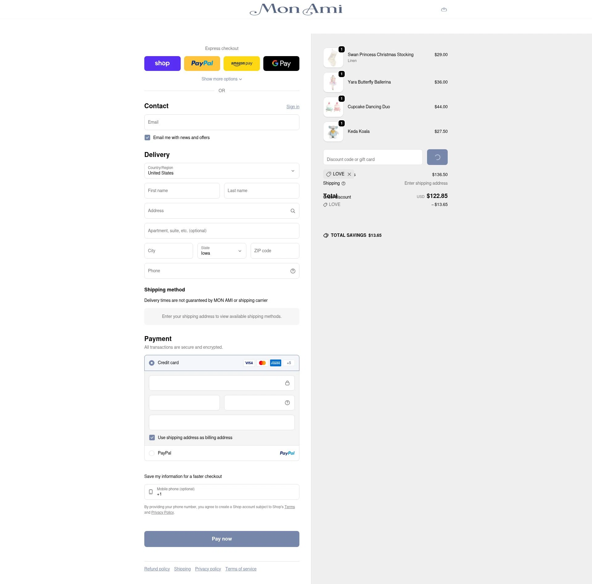 Mon Ami checkout page showing Mon Ami discount code box | Screenshot taken by SimplyCodes community member on Feb 1, 2026