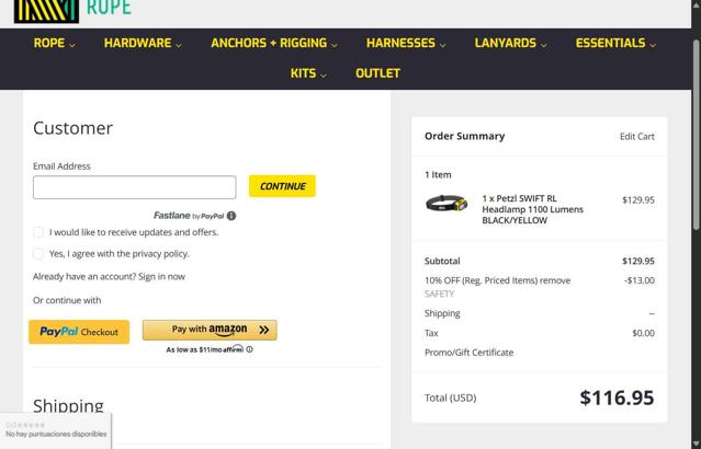 Monarch Rope checkout page showing Monarch Rope promo code box | Screenshot taken by SimplyCodes community member on May 23, 2025