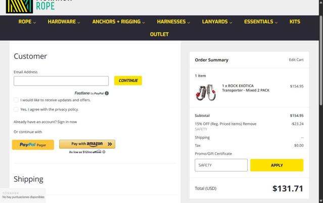 Monarch Rope checkout page showing Monarch Rope promo code box | Screenshot taken by SimplyCodes community member on Aug 19, 2025