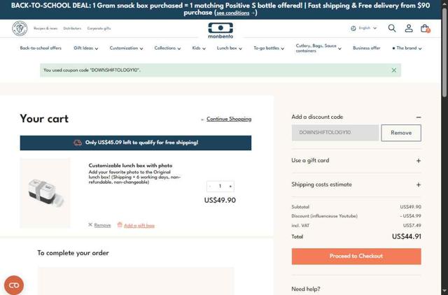 Monbento checkout page showing Monbento discount code box | Screenshot taken by SimplyCodes community member on Sep 16, 2025