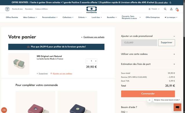 Monbento checkout page showing Monbento discount code box | Screenshot taken by SimplyCodes community member on Sep 16, 2025