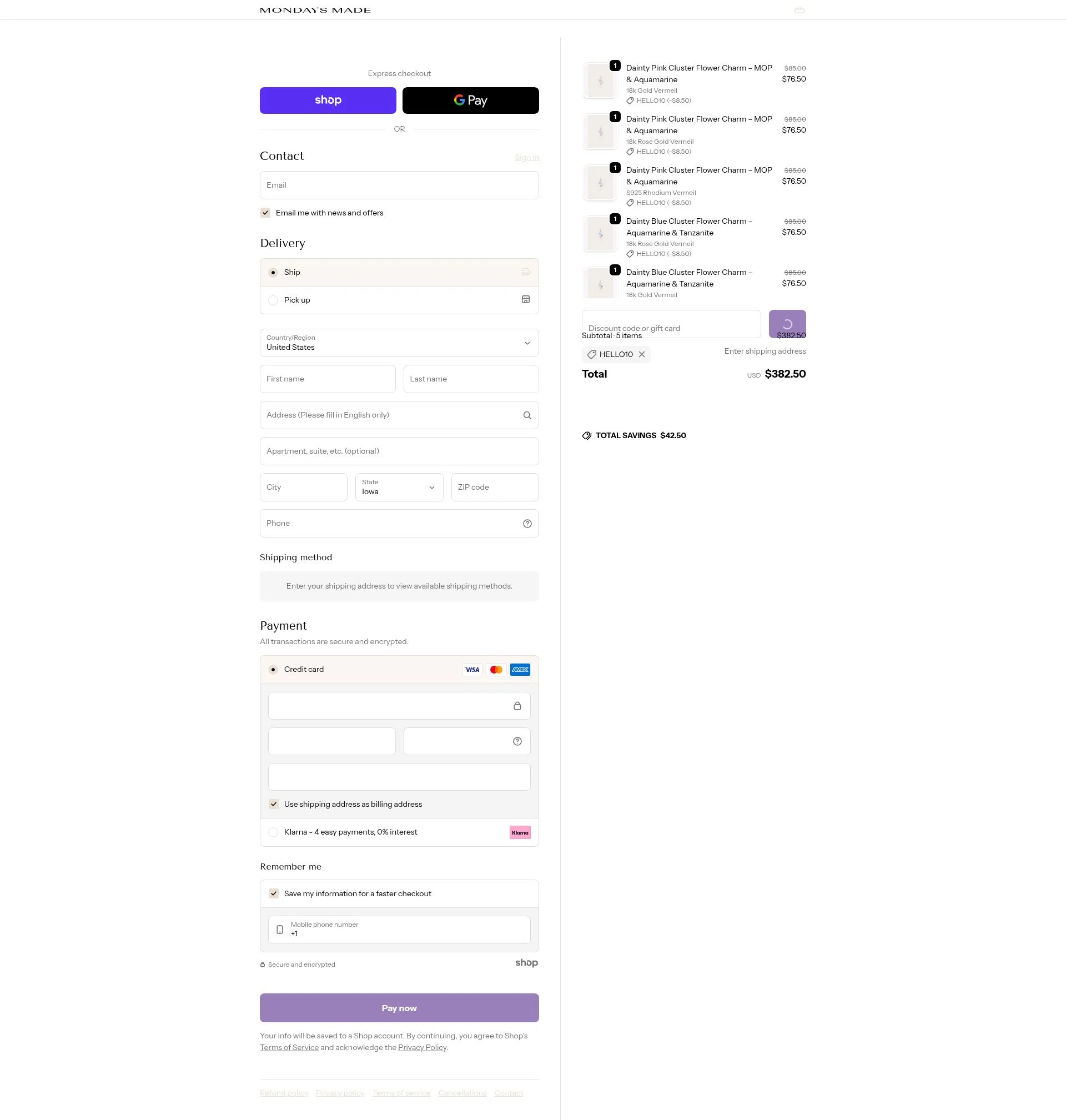 Mondays Made checkout page showing Mondays Made promo code box | Screenshot taken by SimplyCodes community member on Jan 25, 2026