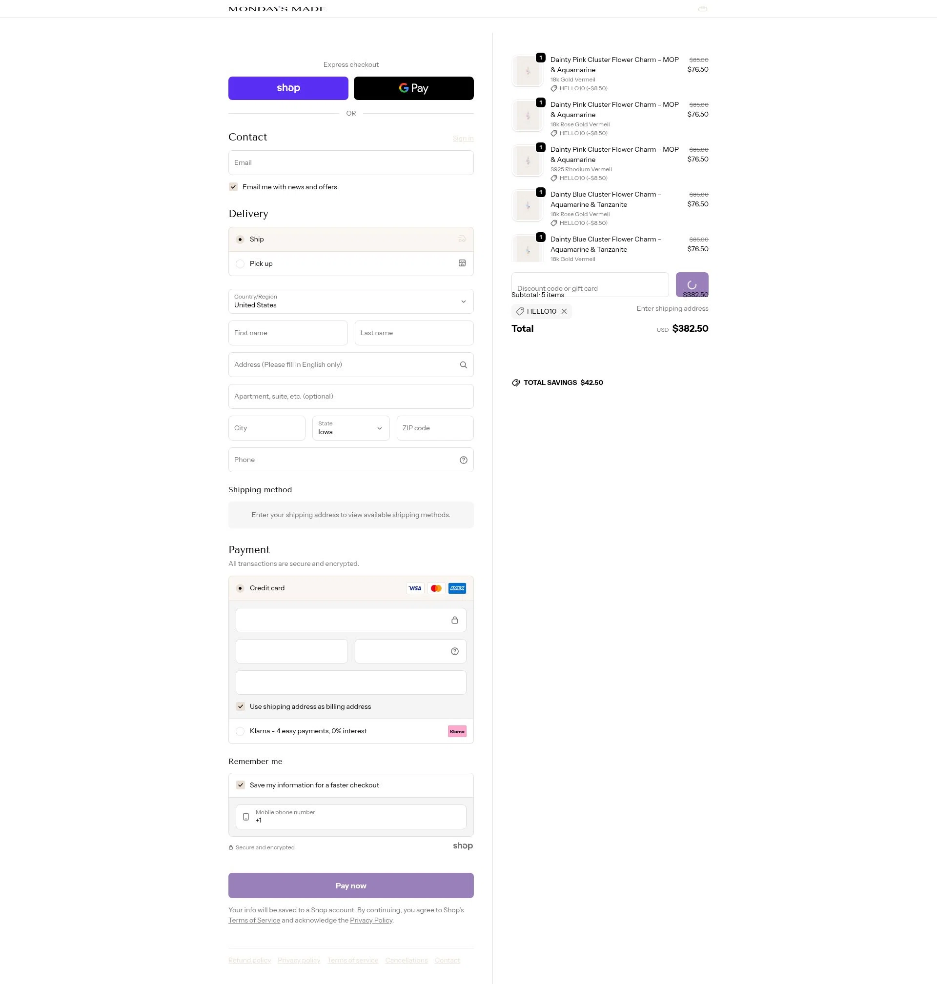 Mondays Made checkout page showing Mondays Made promo code box | Screenshot taken by SimplyCodes community member on Jan 29, 2026