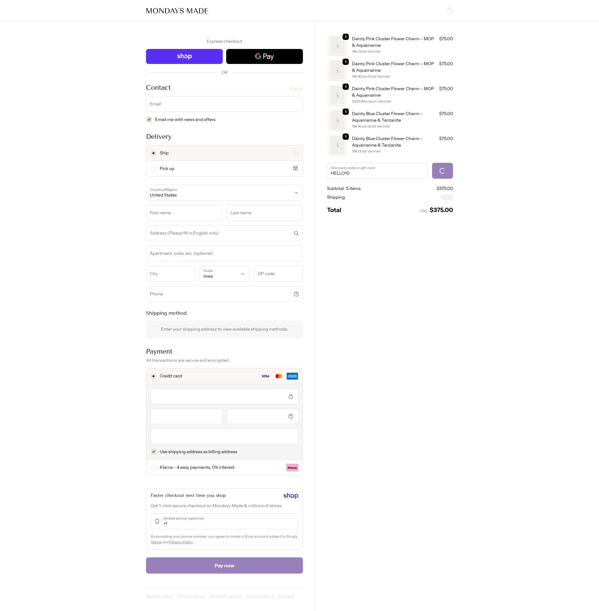 Mondays Made checkout page showing Mondays Made promo code box | Screenshot taken by SimplyCodes community member on Jan 15, 2026