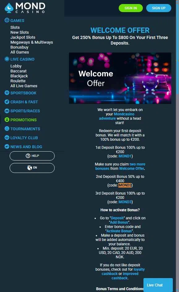 Mond Casino checkout page showing Mond Casino promo code box | Screenshot taken by SimplyCodes community member on May 31, 2025