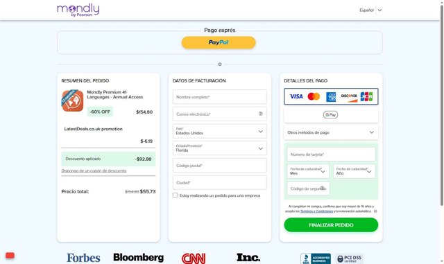 Mondly checkout page showing Mondly promo code box | Screenshot taken by SimplyCodes community member on Sep 5, 2025