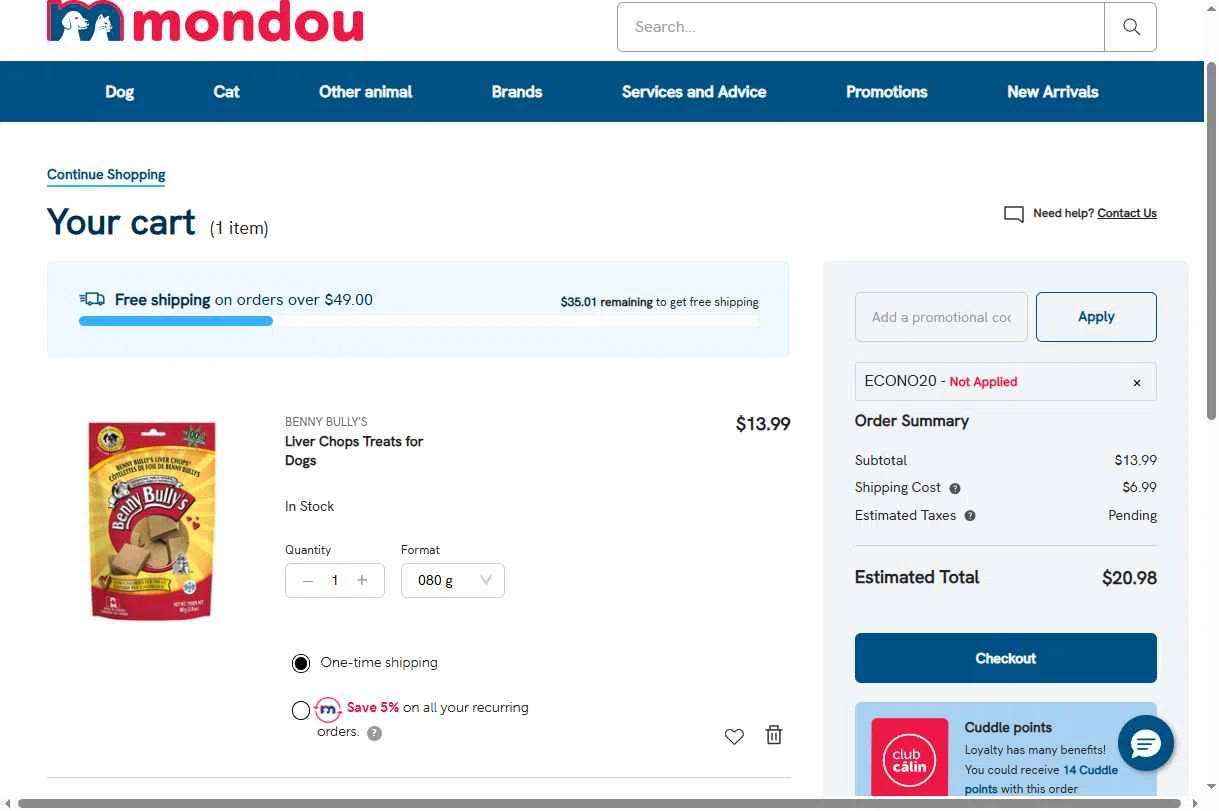 Mondou checkout page showing Mondou promo code box | Screenshot taken by SimplyCodes community member on Oct 31, 2025