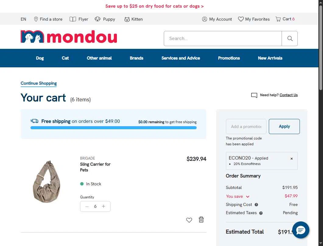 Mondou checkout page showing Mondou promo code box | Screenshot taken by SimplyCodes community member on Sep 5, 2025
