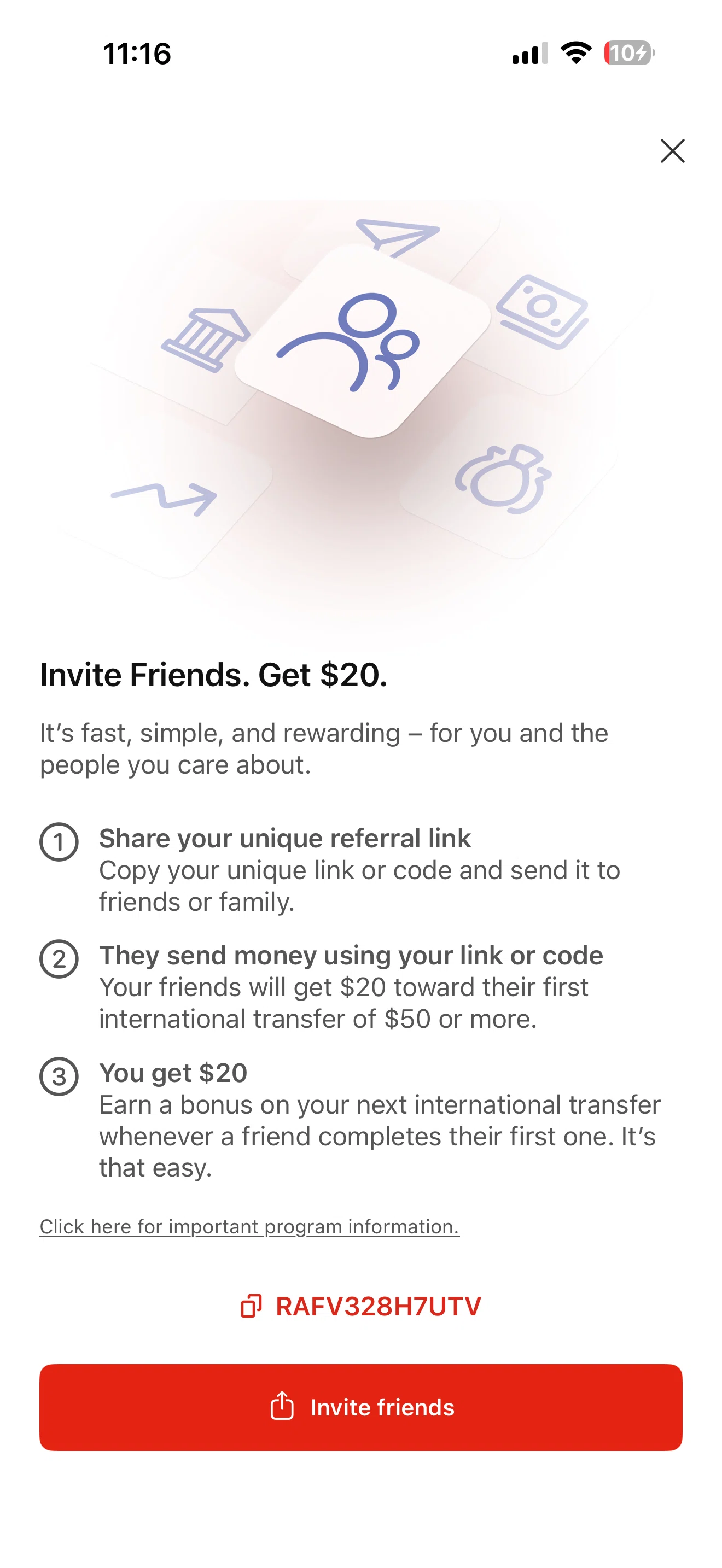 Verification screenshot for $20 Off Select Items (minimum Order $50) at MoneyGram — 22d ago