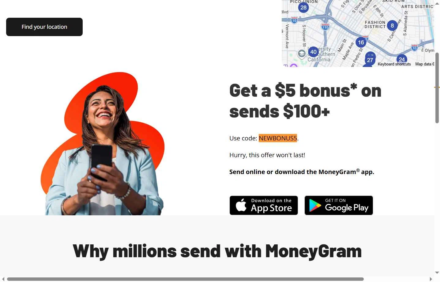 Verification screenshot for Get a 5 Bonus Send Online or Download the Moneygram App (minimum Order $100) (new Customers Only) at MoneyGram — 34d ago
