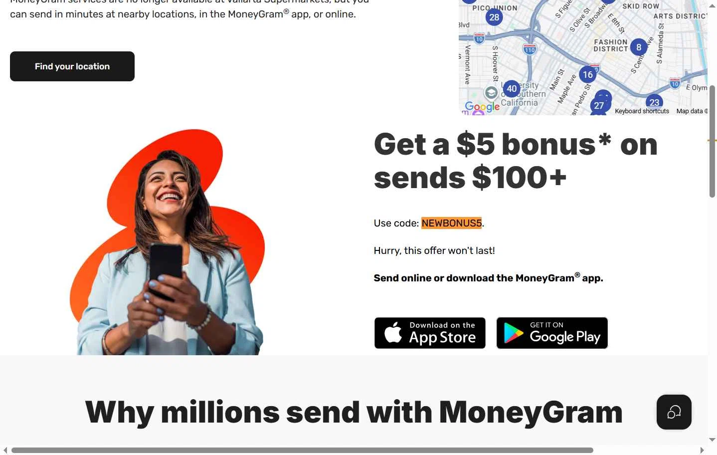 Verification screenshot for Get a $5 Bonus Send Online or Download the Moneygram App (minimum Order $100) (new Customers Only) at MoneyGram - 12d ago