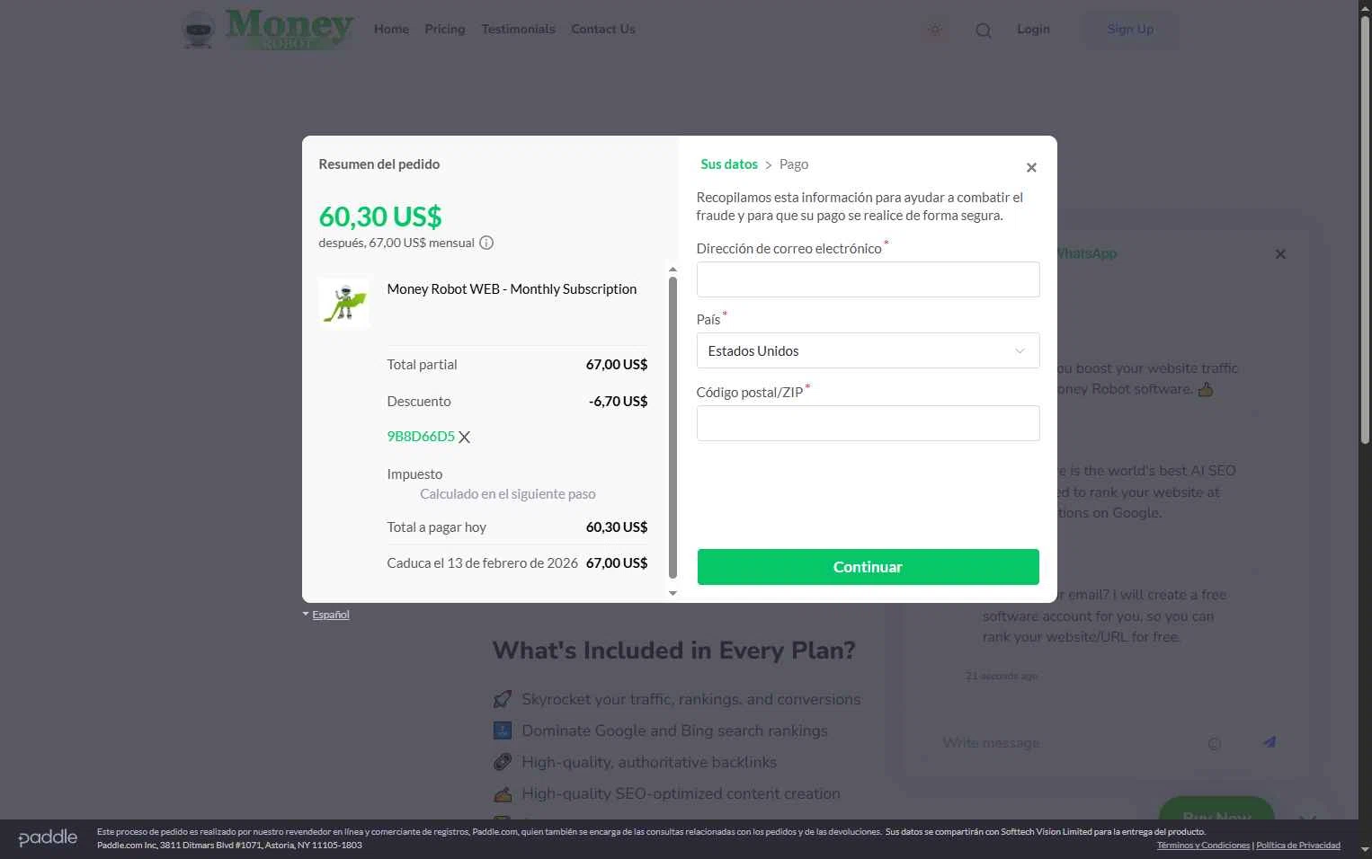 Money Robot checkout page showing Money Robot discount code box | Screenshot taken by SimplyCodes community member on Jan 13, 2026