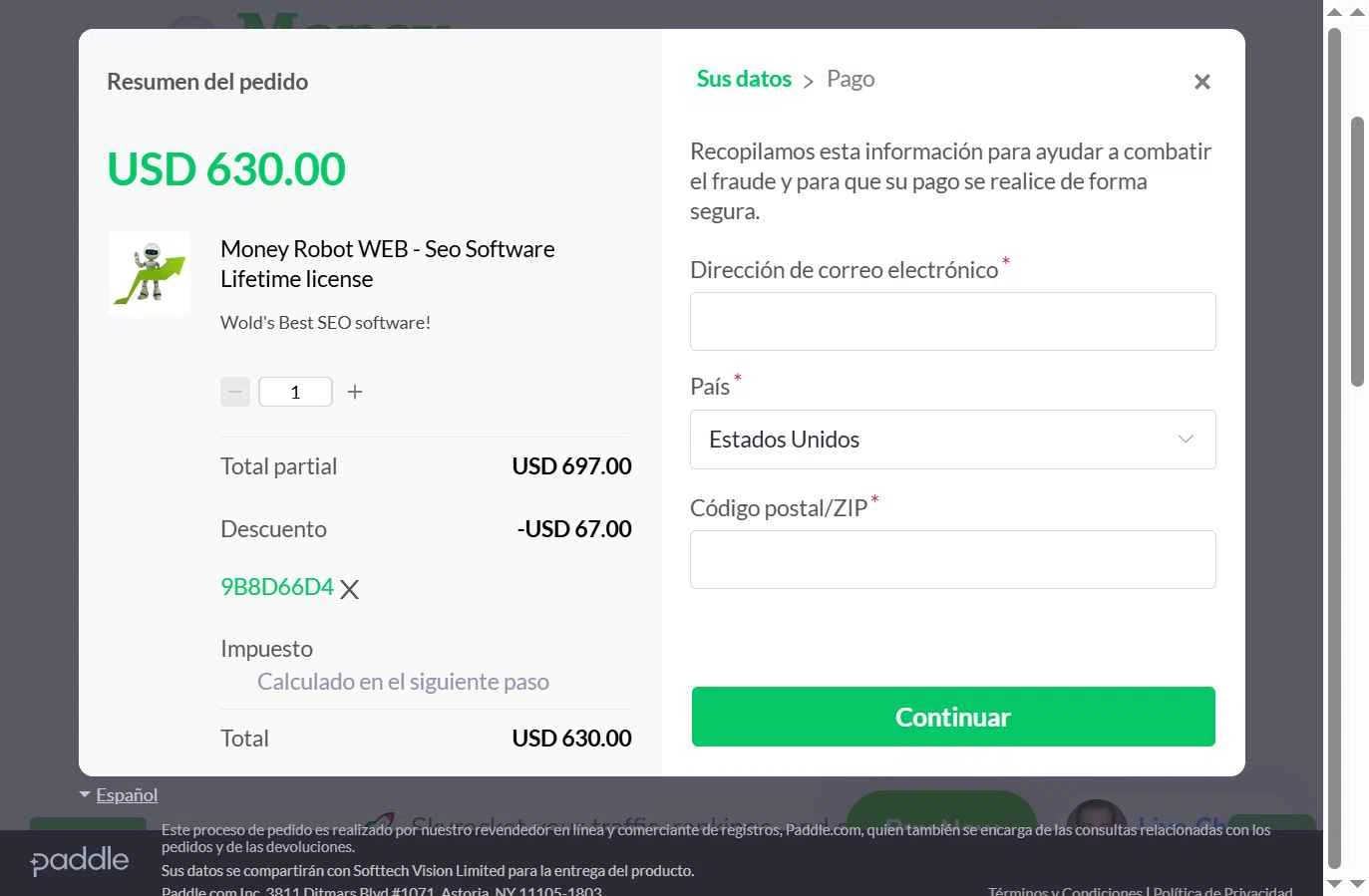 Money Robot checkout page showing Money Robot discount code box | Screenshot taken by SimplyCodes community member on Dec 2, 2025