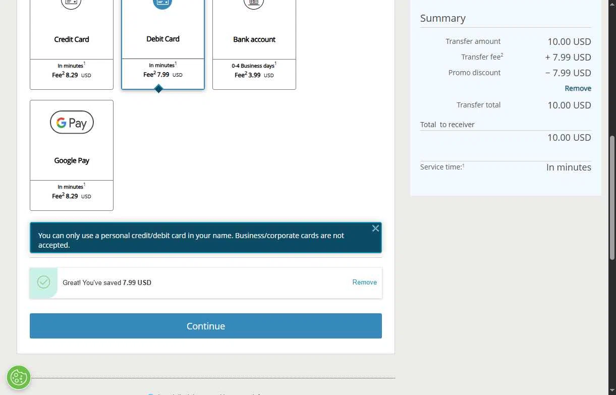 Western Union checkout page showing Western Union promo code box | Screenshot taken by SimplyCodes community member on Feb 1, 2026