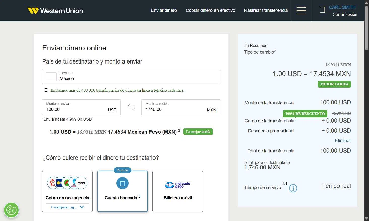 Western Union checkout page showing Western Union promo code box | Screenshot taken by SimplyCodes community member on Jan 28, 2026