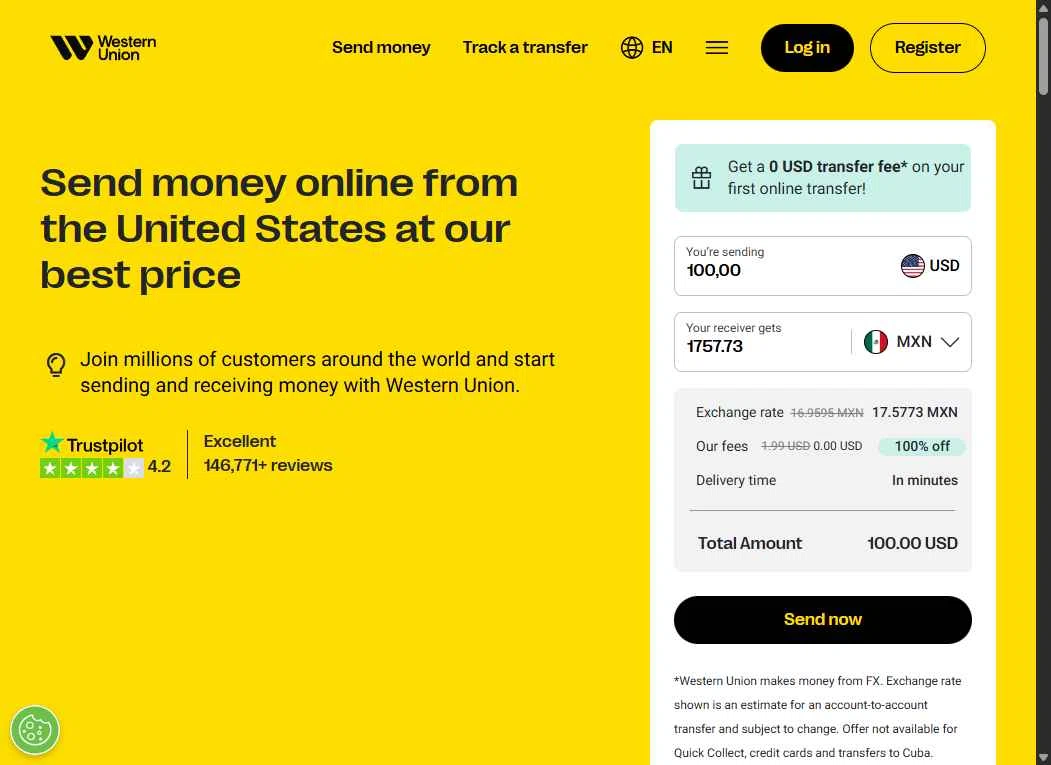 Western Union checkout page showing Western Union promo code box | Screenshot taken by SimplyCodes community member on Feb 4, 2026