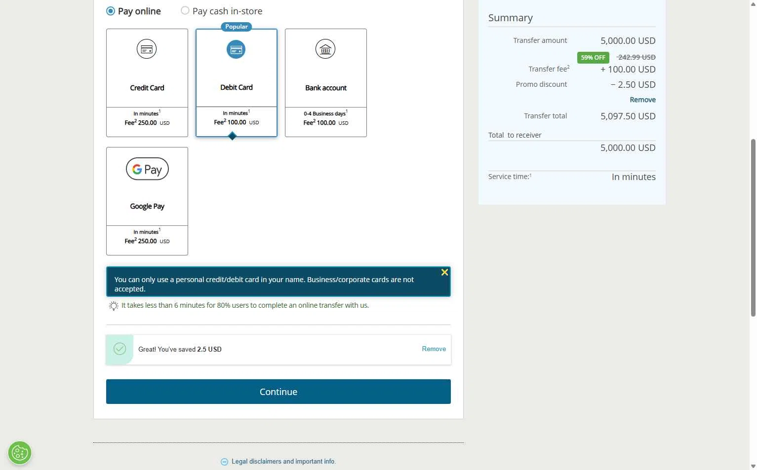 Western Union checkout page showing Western Union promo code box | Screenshot taken by SimplyCodes community member on Dec 2, 2025