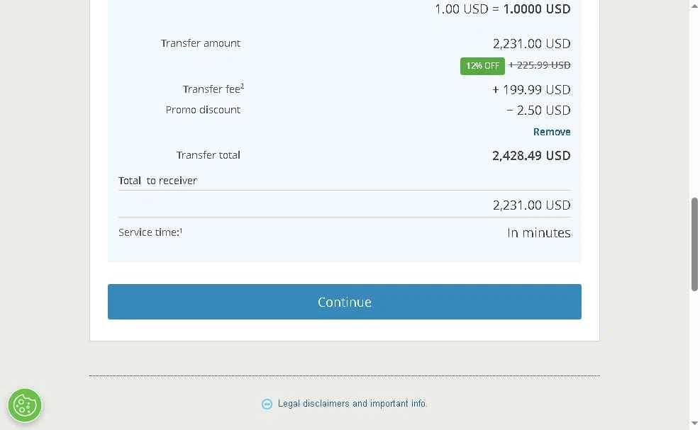 Western Union checkout page showing Western Union promo code box | Screenshot taken by SimplyCodes community member on Dec 12, 2025