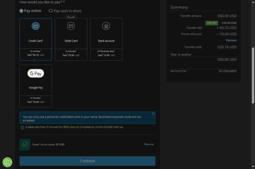 Western Union checkout page showing Western Union promo code box | Screenshot taken by SimplyCodes community member on Jan 14, 2026