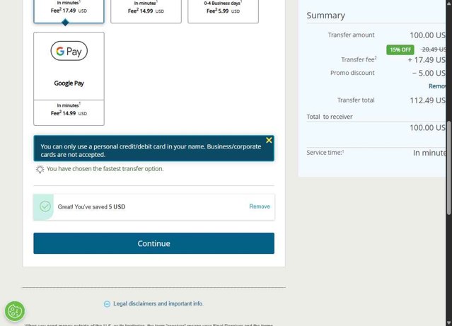 Western Union checkout page showing Western Union promo code box | Screenshot taken by SimplyCodes community member on Aug 19, 2025