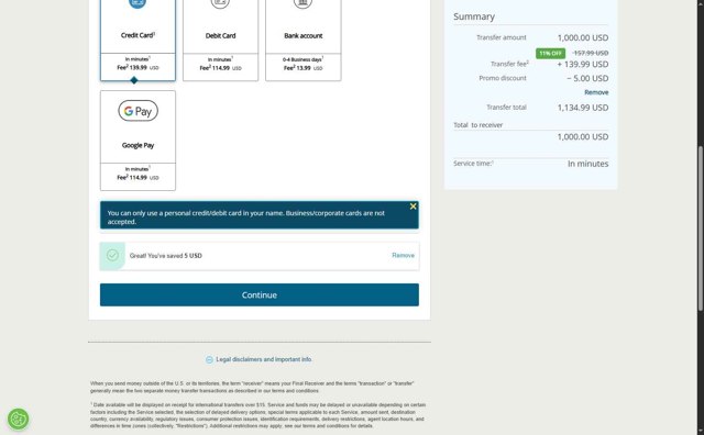 Western Union checkout page showing Western Union promo code box | Screenshot taken by SimplyCodes community member on Jun 3, 2025