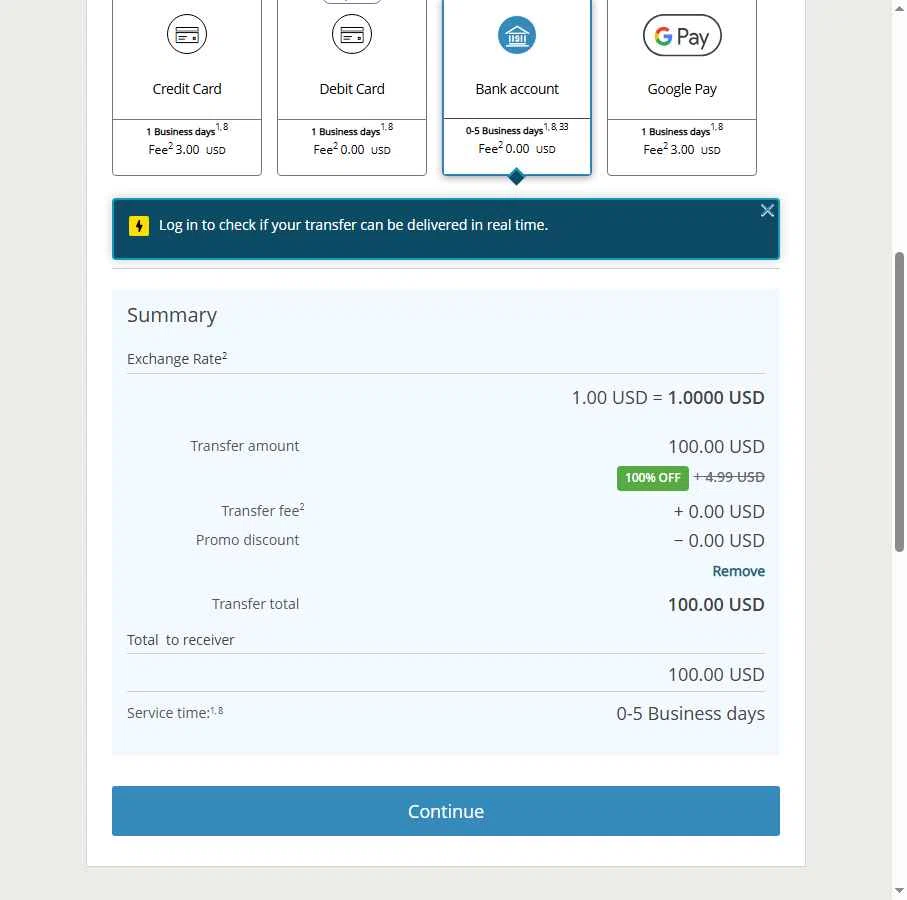 Western Union checkout page showing Western Union promo code box | Screenshot taken by SimplyCodes community member on Feb 10, 2026