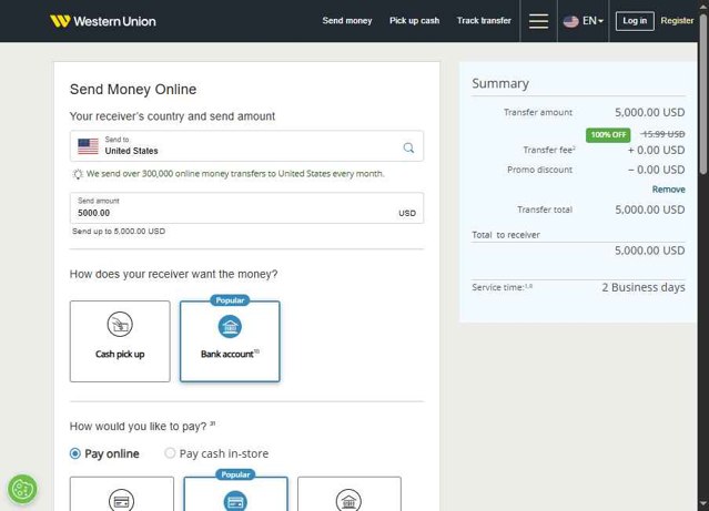 Western Union checkout page showing Western Union promo code box | Screenshot taken by SimplyCodes community member on Aug 18, 2025
