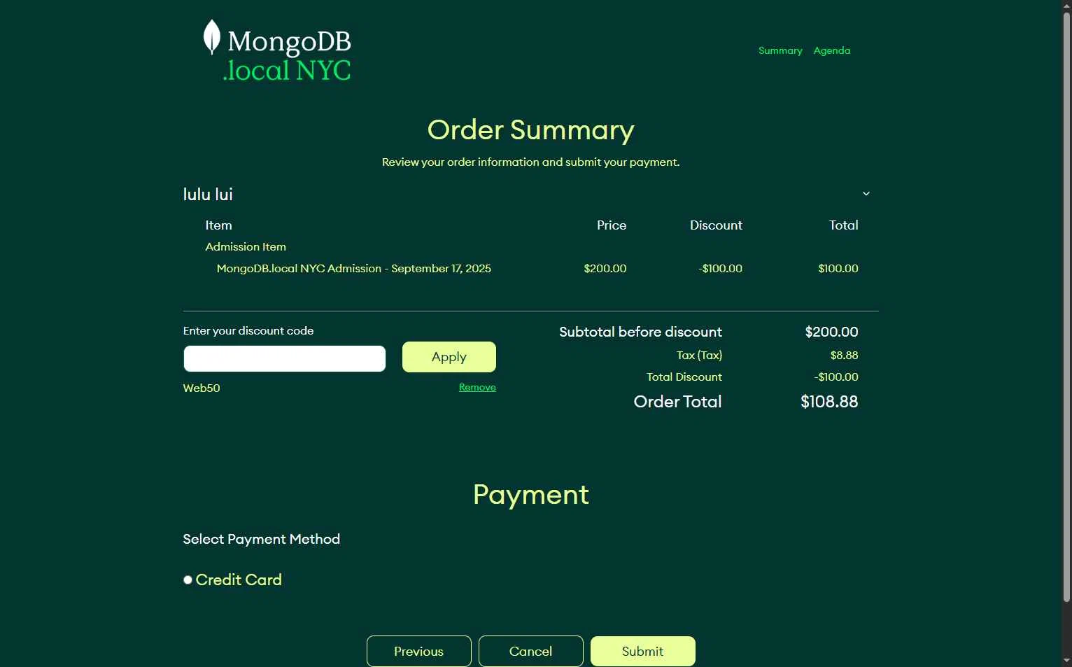 MongoDB checkout page showing MongoDB promo code box | Screenshot taken by SimplyCodes community member on Aug 21, 2025