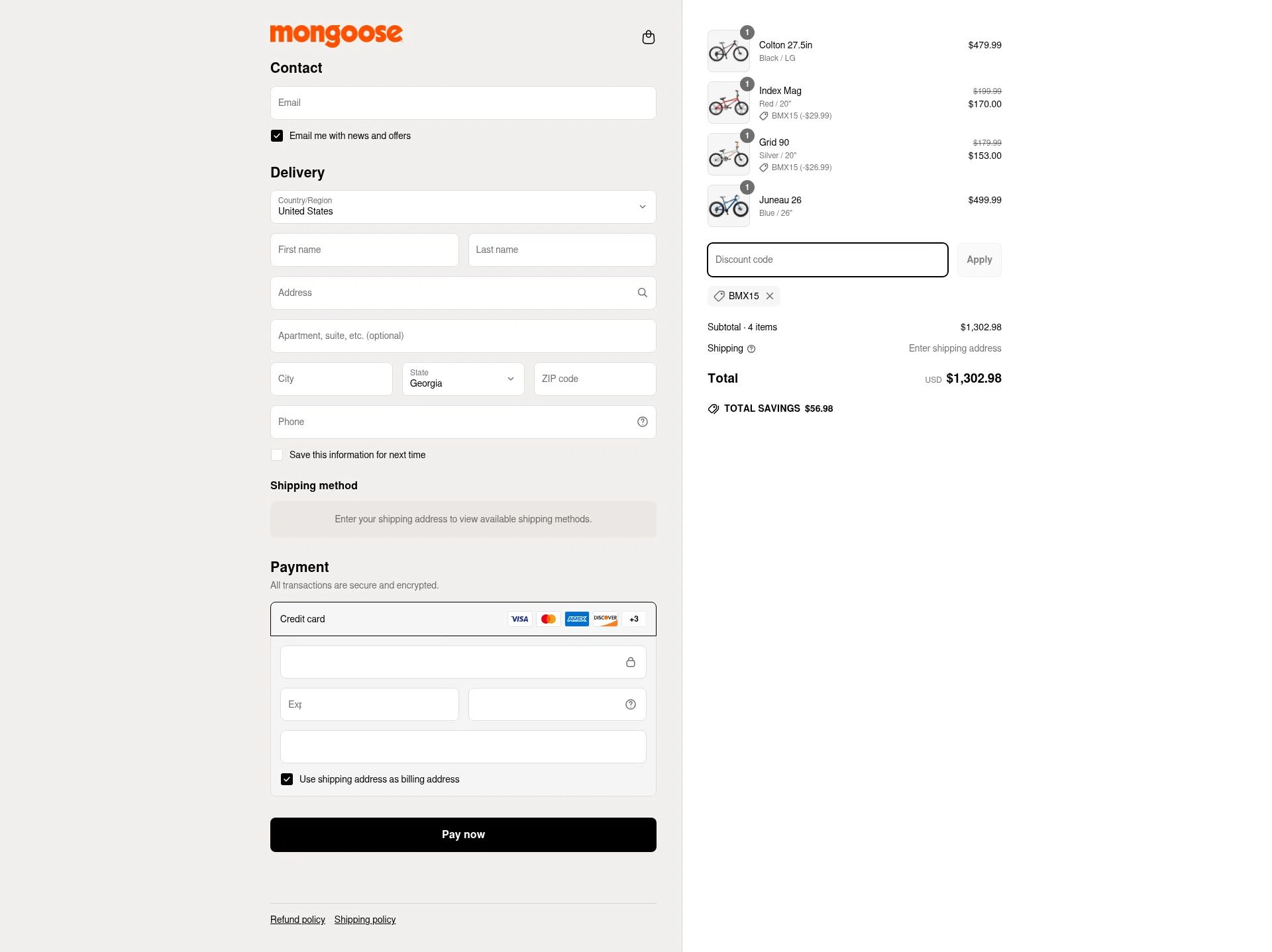 Mongoose checkout page showing Mongoose promo code box | Screenshot taken by SimplyCodes community member on Jun 14, 2025