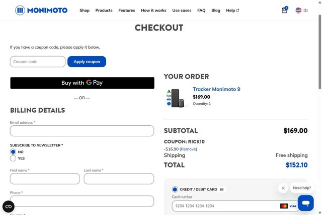 Monimoto checkout page showing Monimoto discount code box | Screenshot taken by SimplyCodes community member on Aug 6, 2025