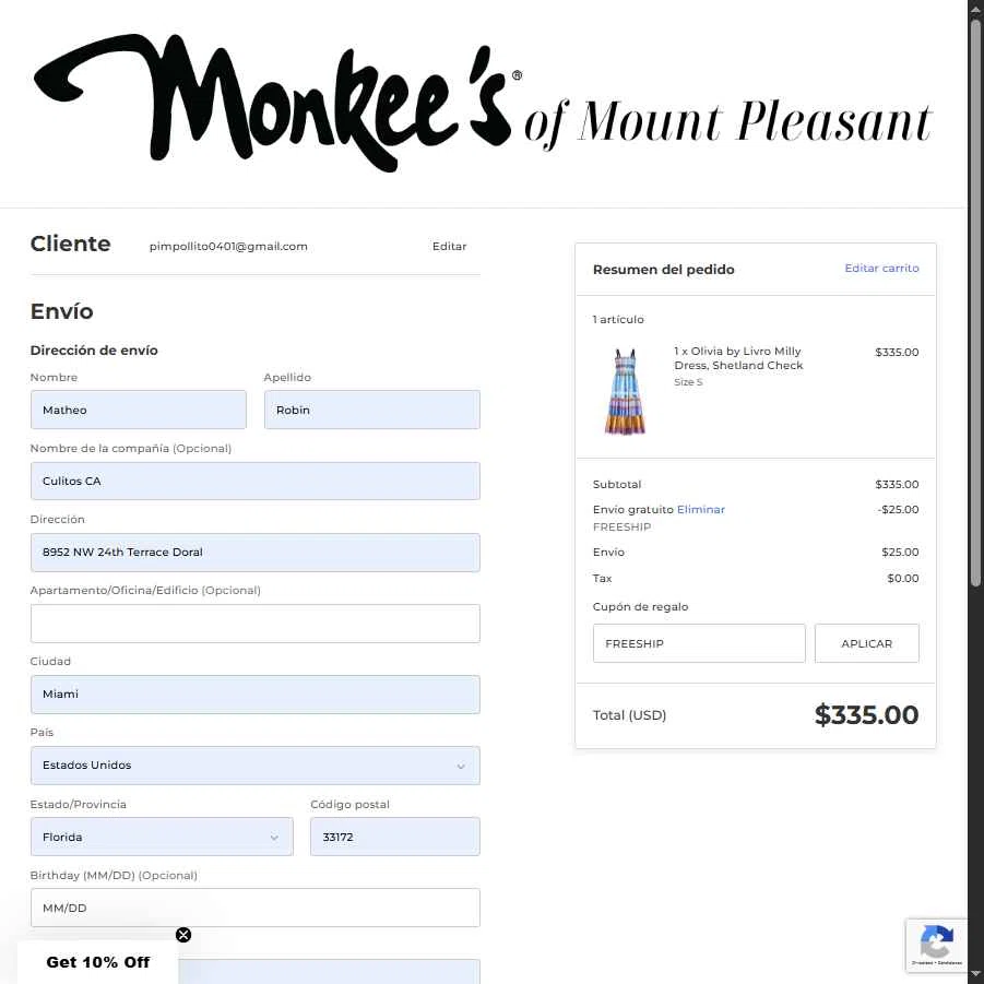 Monkee's of Mount Pleasant checkout page showing Monkee's of Mount Pleasant promo code box | Screenshot taken by SimplyCodes community member on Jul 2, 2025