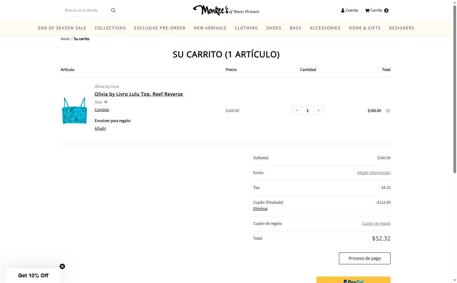 Monkee's of Mount Pleasant checkout page showing Monkee's of Mount Pleasant promo code box | Screenshot taken by SimplyCodes community member on Jul 4, 2025