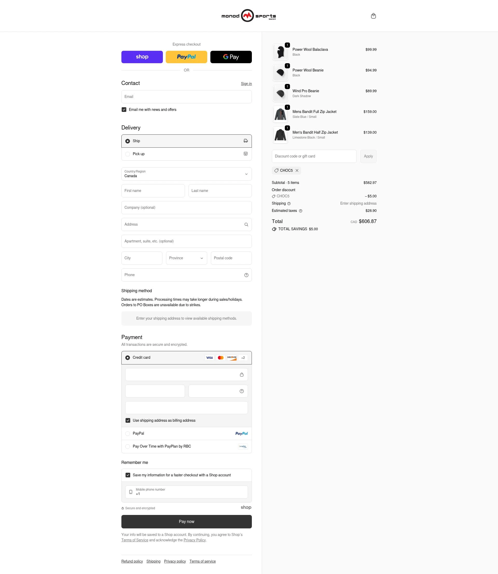 Monod Sports checkout page showing Monod Sports discount code box | Screenshot taken by SimplyCodes community member on Dec 4, 2025