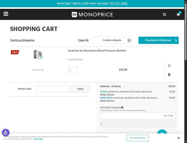 Monoprice checkout page showing Monoprice promo code box | Screenshot taken by SimplyCodes community member on Aug 31, 2025