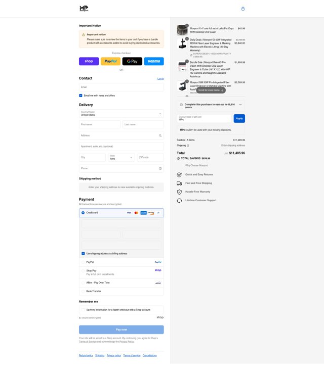 Monportlaser checkout page showing Monportlaser promo code box | Screenshot taken by SimplyCodes community member on Sep 1, 2025