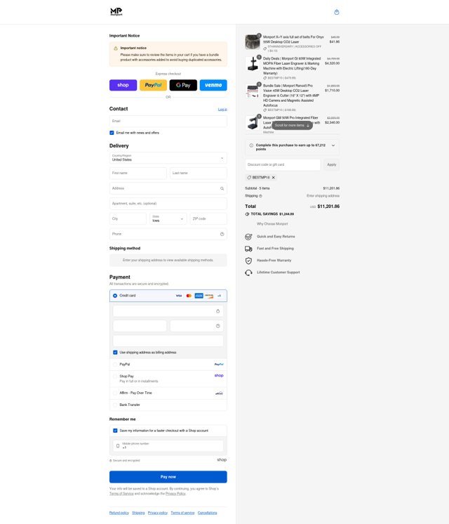 Monportlaser checkout page showing Monportlaser promo code box | Screenshot taken by SimplyCodes community member on Sep 1, 2025