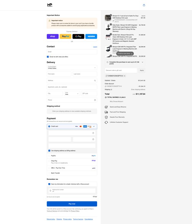 Monportlaser checkout page showing Monportlaser promo code box | Screenshot taken by SimplyCodes community member on Sep 1, 2025