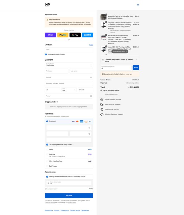 Monportlaser checkout page showing Monportlaser promo code box | Screenshot taken by SimplyCodes community member on Sep 1, 2025
