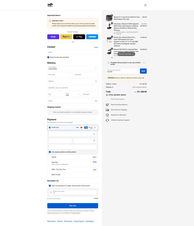 Monportlaser checkout page showing Monportlaser promo code box | Screenshot taken by SimplyCodes community member on Sep 1, 2025