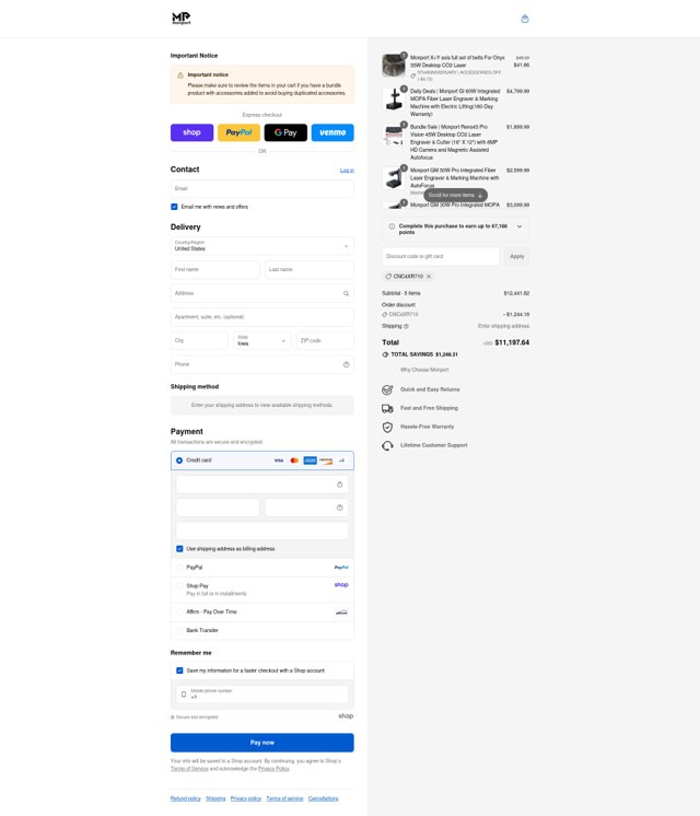 Monportlaser checkout page showing Monportlaser promo code box | Screenshot taken by SimplyCodes community member on Sep 1, 2025