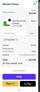 Monsta Chews coupon verification screenshot