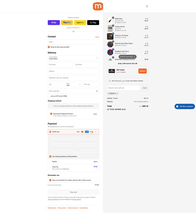 Monsterbass checkout page showing Monsterbass promo code box | Screenshot taken by SimplyCodes community member on Sep 6, 2025