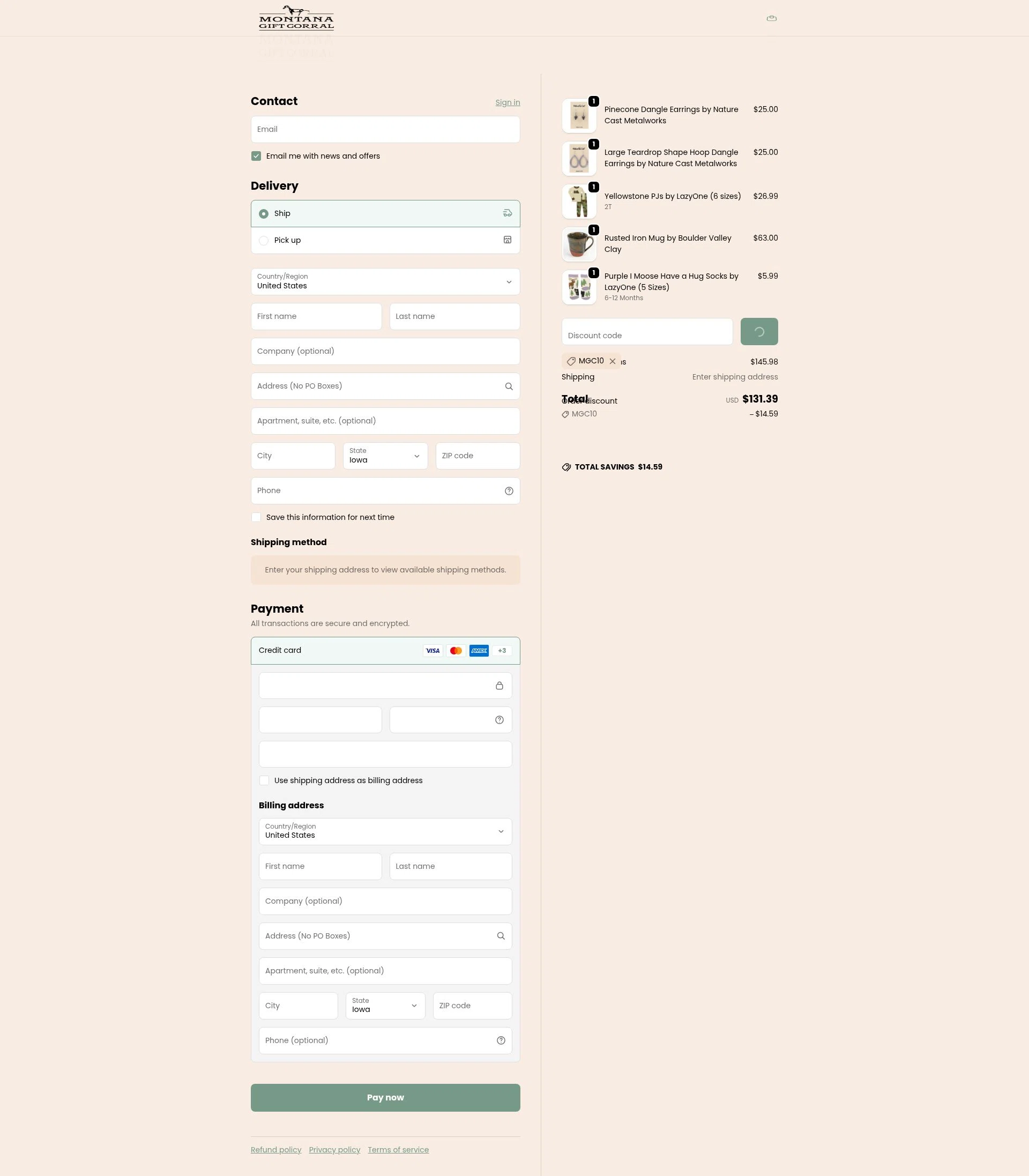Montana Gift Corral checkout page showing Montana Gift Corral discount code box | Screenshot taken by SimplyCodes community member on Feb 1, 2026