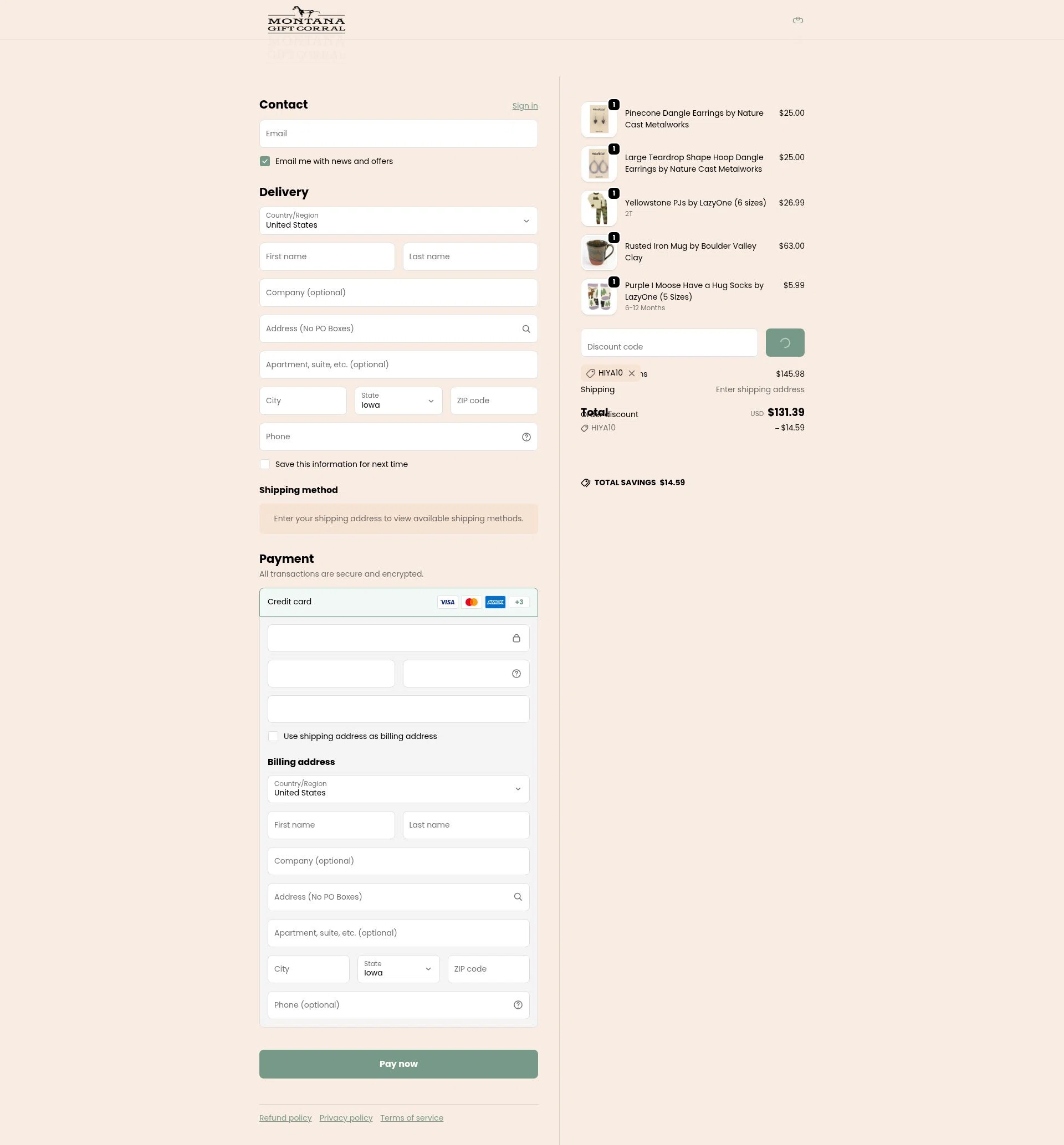 Montana Gift Corral checkout page showing Montana Gift Corral discount code box | Screenshot taken by SimplyCodes community member on Jan 23, 2026