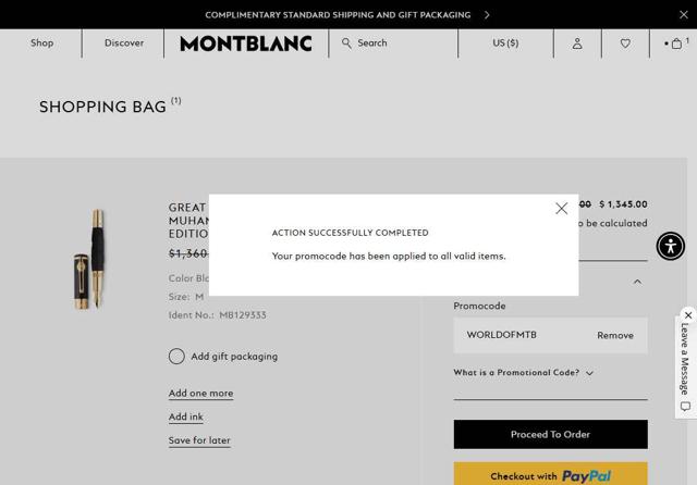 Montblanc checkout page showing Montblanc promo code box | Screenshot taken by SimplyCodes community member on Jul 24, 2025