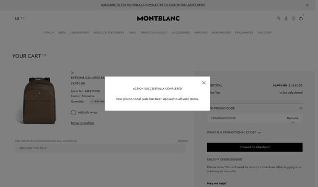 Montblanc checkout page showing Montblanc promo code box | Screenshot taken by SimplyCodes community member on Oct 3, 2025