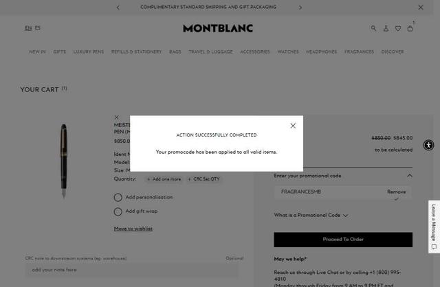 Montblanc checkout page showing Montblanc promo code box | Screenshot taken by SimplyCodes community member on Sep 4, 2025