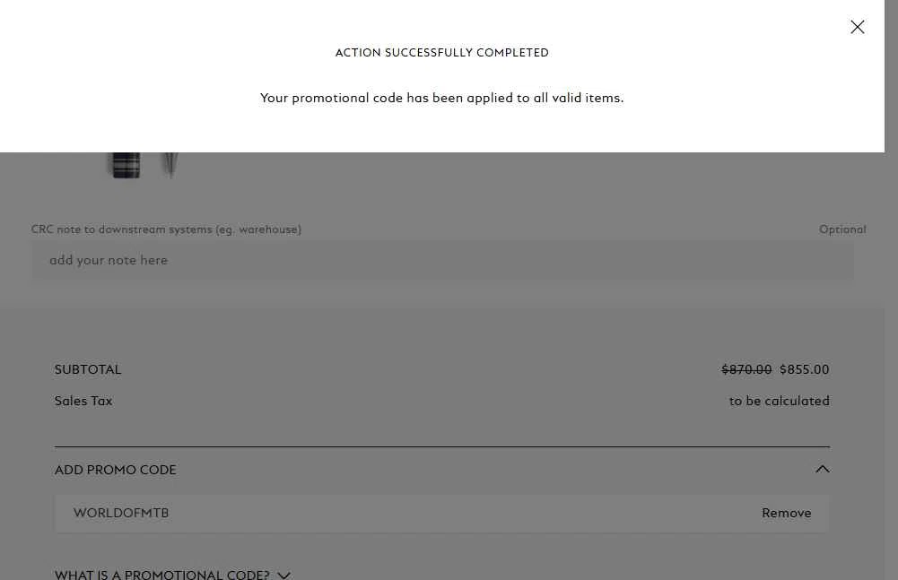 Montblanc checkout page showing Montblanc promo code box | Screenshot taken by SimplyCodes community member on Nov 8, 2025