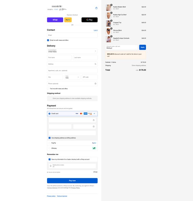 Montelle Intimates checkout page showing Montelle Intimates discount code box | Screenshot taken by SimplyCodes community member on Aug 31, 2025