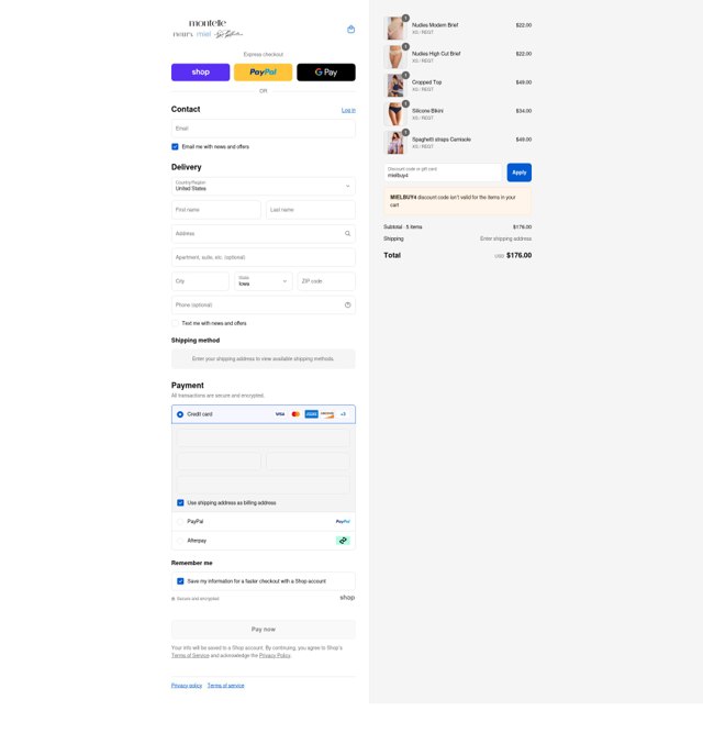 Montelle Intimates checkout page showing Montelle Intimates discount code box | Screenshot taken by SimplyCodes community member on Sep 4, 2025
